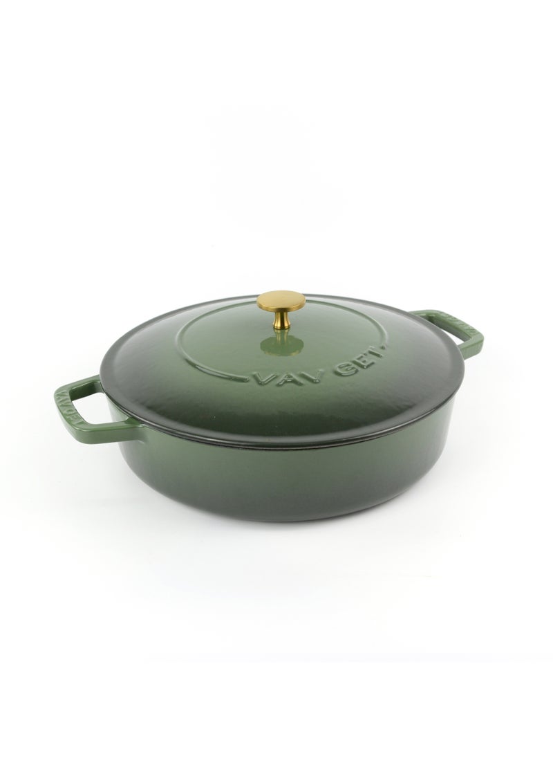 VAV Healthy and Safe, Non-Stick Cookware, Enameled Cast Iron Dutch Oven Braiser Pan, 28cm / 3.79L – Green  - Image 1