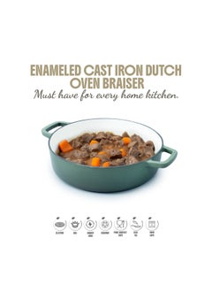 VAV Healthy and Safe, Non-Stick Cookware, Enameled Cast Iron Dutch Oven Braiser Pan, 28cm / 3.79L – Green  - Image 4