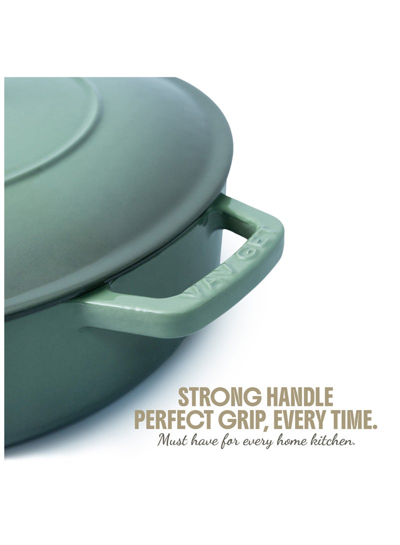 Healthy and Safe, Non-Stick Cookware, Enameled Cast Iron Dutch Oven Braiser Pan, 28cm / 3.79L – Green