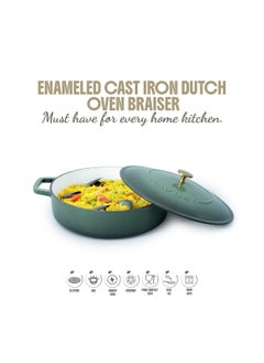 VAV Healthy and Safe, Non-Stick Cookware, Enameled Cast Iron Dutch Oven Braiser Pan, 28cm / 3.79L – Green  - Image 5