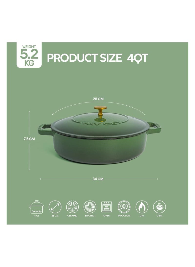 VAV Healthy and Safe, Non-Stick Cookware, Enameled Cast Iron Dutch Oven Braiser Pan, 28cm / 3.79L – Green - Image 2