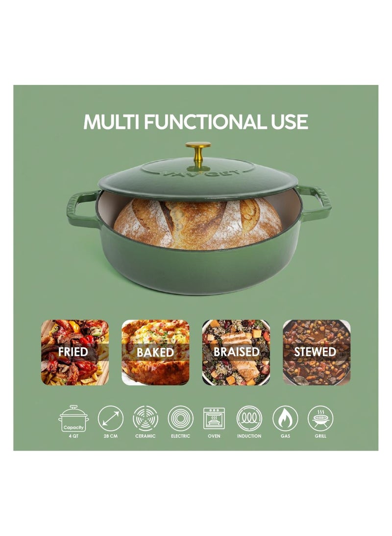 VAV Healthy and Safe, Non-Stick Cookware, Enameled Cast Iron Dutch Oven Braiser Pan, 28cm / 3.79L – Green - Image 3