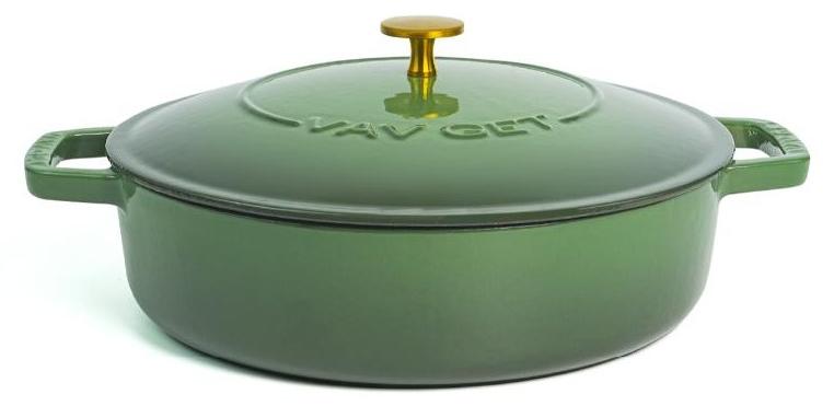 VAV Healthy and Safe, Non-Stick Cookware, Enameled Cast Iron Dutch Oven Braiser Pan, 28cm / 3.79L – Green - Image 1