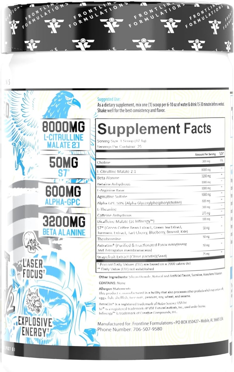 FRONTLINE FORMULATIONS Gauntlet PreWorkout Powder Explosive Workouts Laser Focus Mid Stim Amazing Flavor Veteran Owned and Operated 25 Servings Blue Coconut Lemonade - Image 2