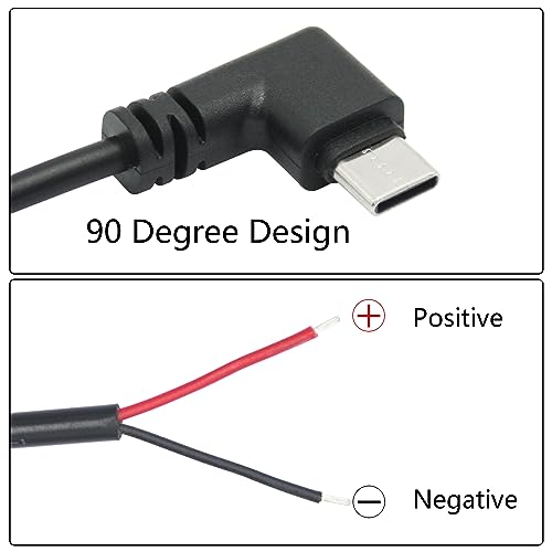 Maixbomr Right Angle USB C to 2 Pin Bare Wire Open End Wire 2M/6FT, 90 Degree USB Type C Male Plug Pigtail Power Cable 22AWG 5V/3A, for USB C Equipment Installed or Replacement Repair DIY Cable(2Pcs) - Image 5