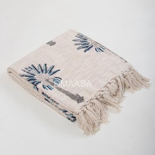 DMAASA Boho Throw Blanket – 100% Cotton Handblock Print Palm Tree Design, 50x70 Inch Lightweight Sofa Throw with Fringe – Tropical Boho Decor for Couch, Bed, or Living Room (R-HBTH00106) - Image 5