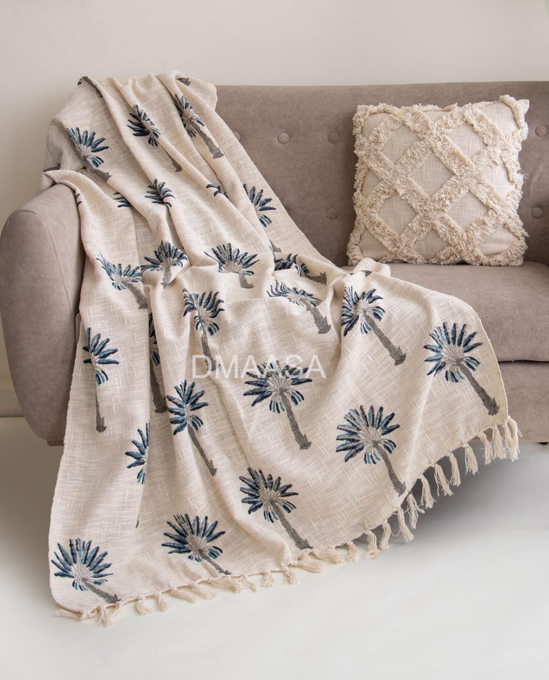 DMAASA Boho Throw Blanket – 100% Cotton Handblock Print Palm Tree Design, 50x70 Inch Lightweight Sofa Throw with Fringe – Tropical Boho Decor for Couch, Bed, or Living Room (R-HBTH00106) - Image 4