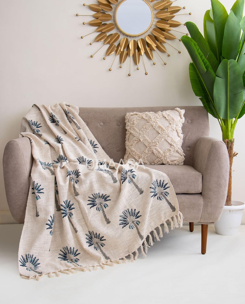 DMAASA Boho Throw Blanket – 100% Cotton Handblock Print Palm Tree Design, 50x70 Inch Lightweight Sofa Throw with Fringe – Tropical Boho Decor for Couch, Bed, or Living Room (R-HBTH00106) - Image 2