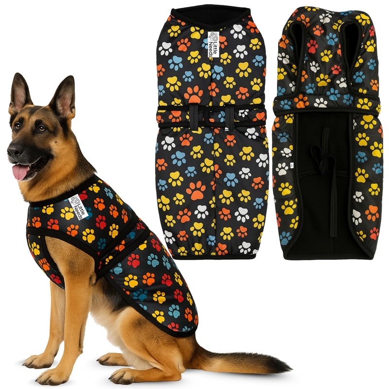 LITTLE NEEDS Dog Winter Jacket - (Paw Print, 30 Inch) for Xtra Large Size Dogs | Ultra Warm Waterproof & Windproof Coat | Adjustable Velcro Closure, Washable Vest for Cold Weather | Indoor & Outdoor - Image 1