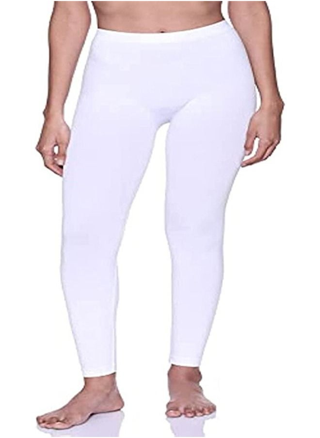DICE - Plain White Lycra long leggings with elastic design and high waist - Image 1