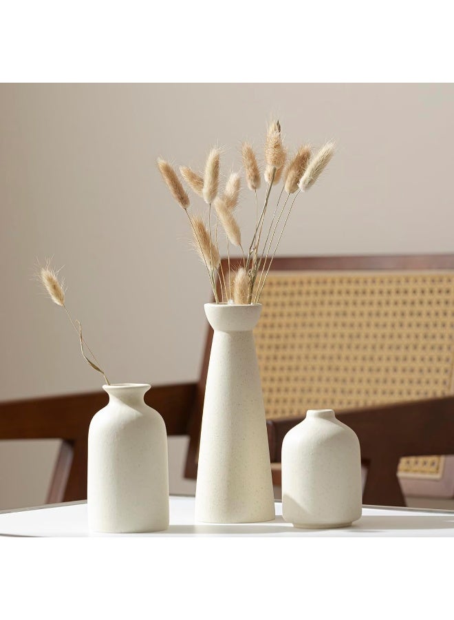 FASHION HOME مجموعة مزهريات سيراميك متضررة من 3 قطع ديكور منزلي حديث بوهيمي مزرعة مع أعشاب البامبا وزهور مجففة - Image 5