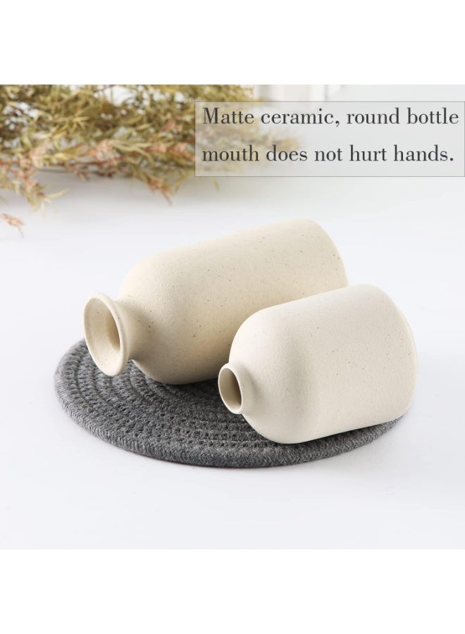 FASHION HOME مجموعة مزهريات سيراميك متضررة من 3 قطع ديكور منزلي حديث بوهيمي مزرعة مع أعشاب البامبا وزهور مجففة - Image 3