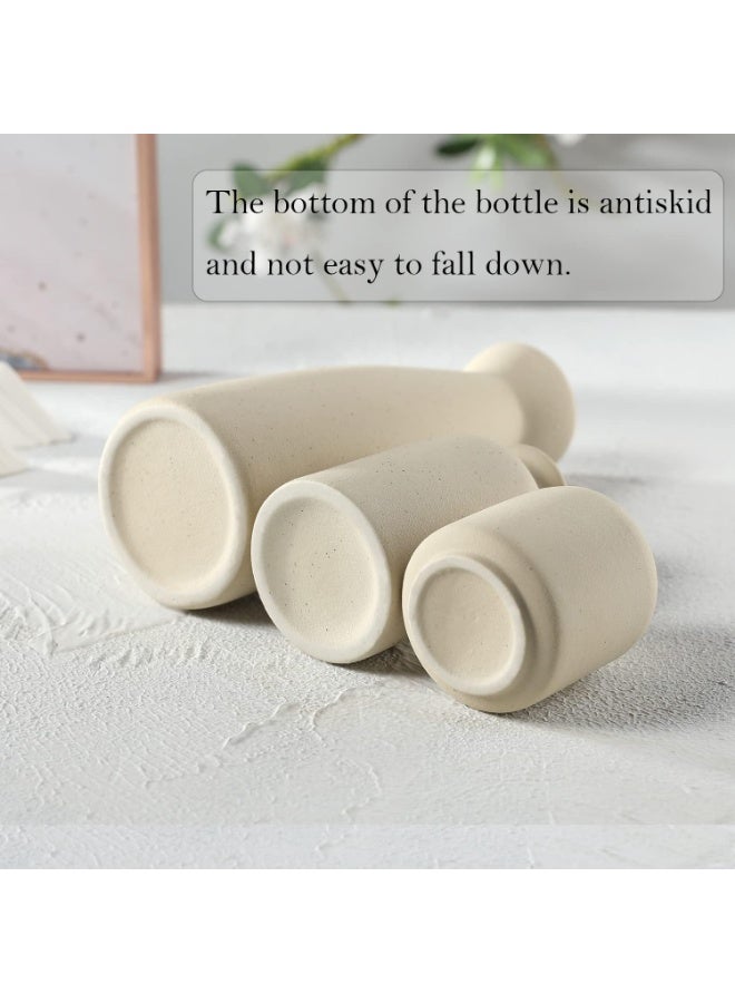 FASHION HOME مجموعة مزهريات سيراميك متضررة من 3 قطع ديكور منزلي حديث بوهيمي مزرعة مع أعشاب البامبا وزهور مجففة - Image 4