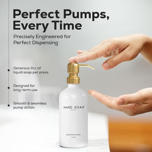 Brighter Barns Luxury Glass Hand and Dish Soap Dispenser Set by Brighter Barns - Kitchen Soap Dispenser Set & Stainless Steel Pump - Glass Bottle for Sink - White and Gold Kitchen Accessories for Airbnb, Gift (Gold) - Image 4