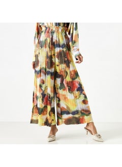 2Xtremz 2Xtremz Printed Pleated Palazzo Pants with Elasticated Paperbag Waist  - Image 1