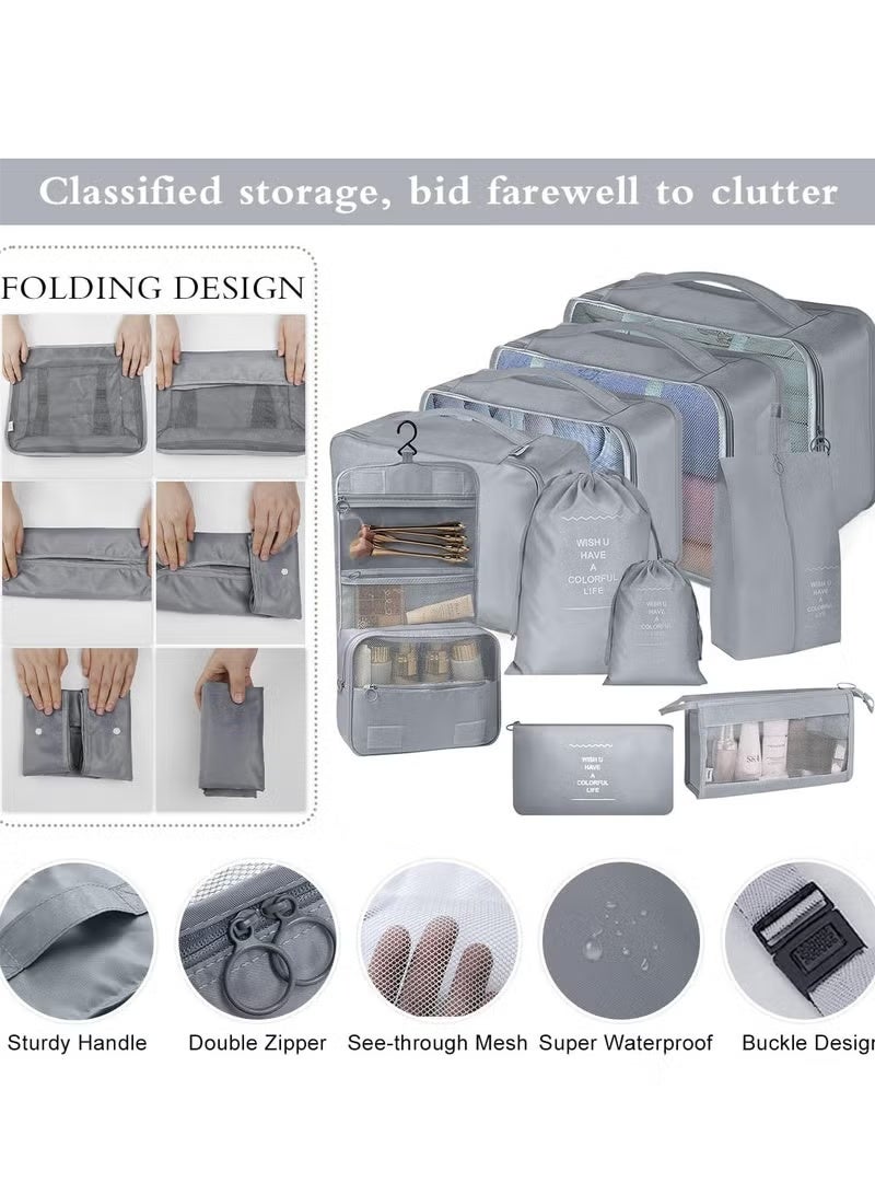 10 Set Packing Cubes for Suitcases, Travel Luggage Organizer, Travel Packing Kit with Clothes Storage Bag & Shoes Bag & Toiletry Bag & Underwear Bag-Black (Grey) - Image 5
