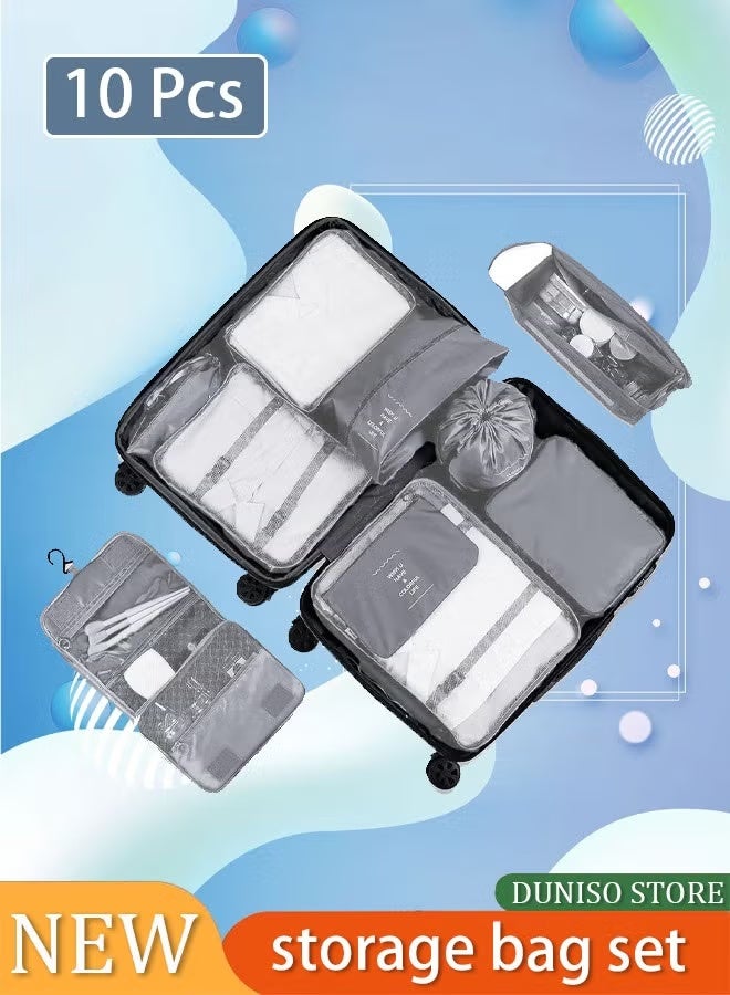 10 Set Packing Cubes for Suitcases, Travel Luggage Organizer, Travel Packing Kit with Clothes Storage Bag & Shoes Bag & Toiletry Bag & Underwear Bag-Black (Grey) - Image 4