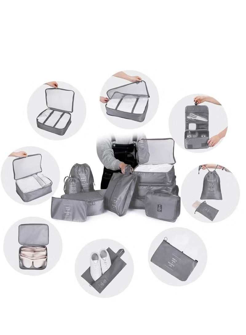 10 Set Packing Cubes for Suitcases, Travel Luggage Organizer, Travel Packing Kit with Clothes Storage Bag & Shoes Bag & Toiletry Bag & Underwear Bag-Black (Grey) - Image 2