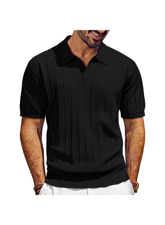 NIBEMINENT Men's Casual Commuting Mesh Hollow Lapel Sweater Knitted Breathable V Neck Breathable Loose Youth Basic - Image 1