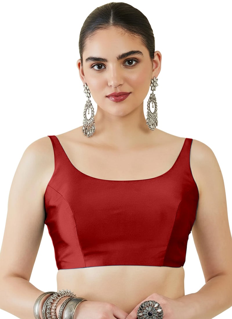 Mehrang Classic Sleeveless Silk, Traditional Scoop Neck Design, Readymade Saree Blouse for Women Stylish (Red, S) - Image 1