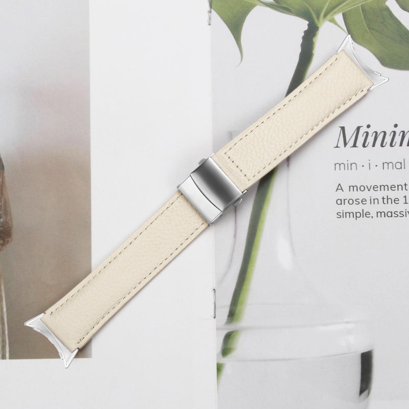 erorex For Google Pixel Watch / Watch 2 / 3 41Mm Lychee Texture Silver Turtle Back Buckle Leather Watch Band(Creamy White) - Image 4