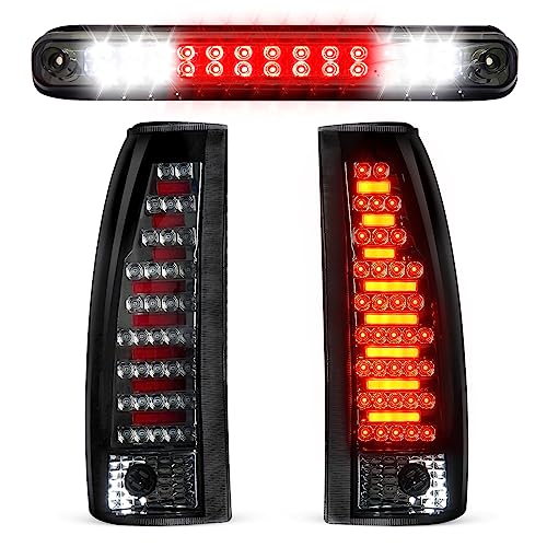 Bomusou Tail Light Assembly 3rd Brake Light Fit for Chevy GMC CK 1500 2500 3500 8899 for Chevy Silverado 9498 for Chevy Blazer 9294 Taillights and High Mount Stop Light 3 Pcs Smoke Lens