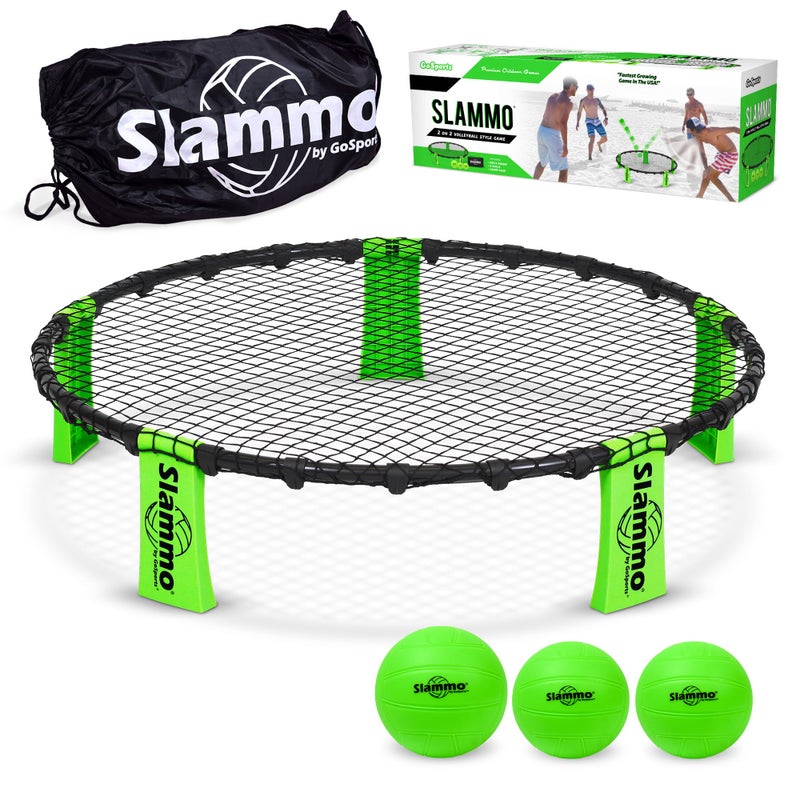 GoSports Slammo Game Set Includes 3 Balls Carrying Case and Rules Outdoor Lawn Beach Tailgating Roundnet Game for Kids Teens Adults
