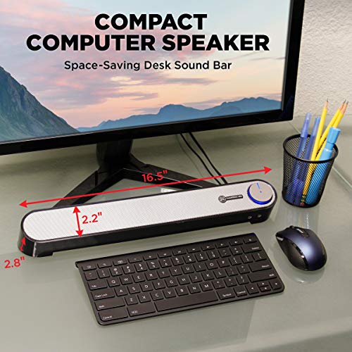 GOgroove Computer Speaker Mini Soundbar - USB Powered PC Sound Bar with Easy Setup Wired AUX, Stereo Audio, Microphone Port, Volume Control Knob, Under Monitor Design for Desktop (Black) - Image 3