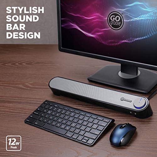 GOgroove Computer Speaker Mini Soundbar - USB Powered PC Sound Bar with Easy Setup Wired AUX, Stereo Audio, Microphone Port, Volume Control Knob, Under Monitor Design for Desktop (Black) - Image 2
