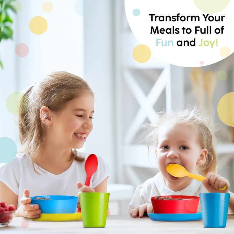 Plaskidy Kids Dinnerware Set for 4-24 Piece Plastic Childrens Dishes Dinnerware Sets Microwave/Dishwasher Safe BPA Free - Toddler Dinner Set Includes Kids Plates and Bowls Kids Cups Flatware Set - Image 4