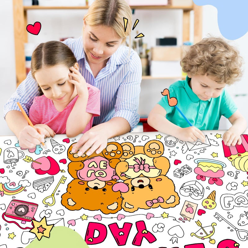 SICOHOME Valentines Coloring Tablecloth - 46x33 inch Valentines Day Crafts for Kids Giant Coloring Poster with 91 PCS Valentines Stickers Coloring Table Cover Valentines Day Gifts for Kids Classroom - Image 5