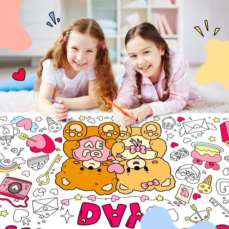SICOHOME Valentines Coloring Tablecloth - 46x33 inch Valentines Day Crafts for Kids Giant Coloring Poster with 91 PCS Valentines Stickers Coloring Table Cover Valentines Day Gifts for Kids Classroom - Image 3