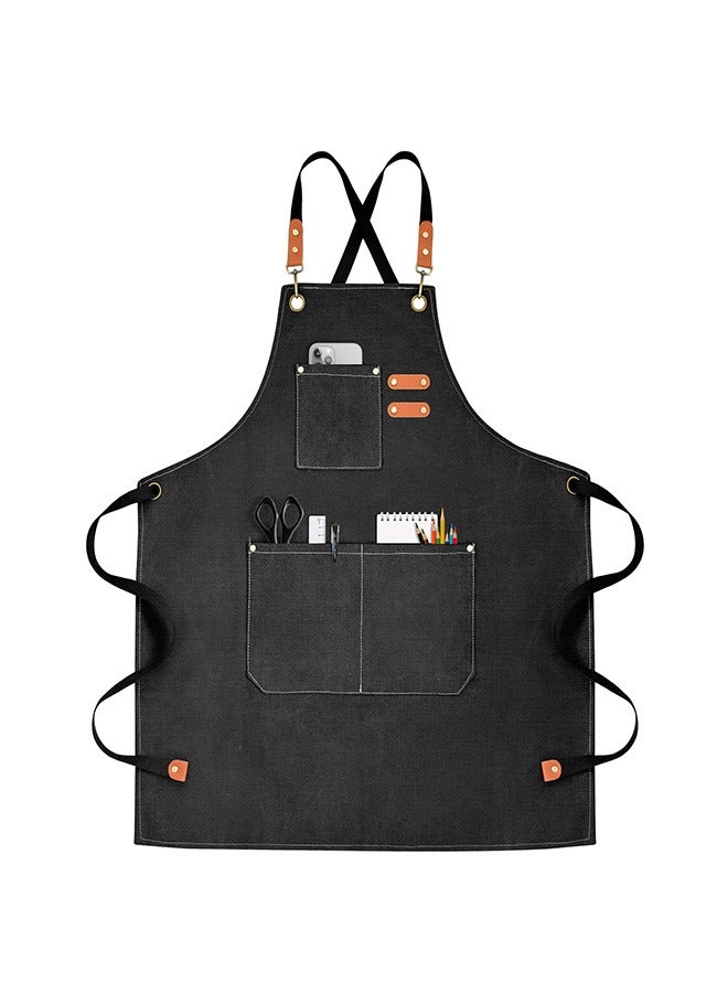 Ofrdncy Chef Aprons for Men Women with Large Pockets, Cotton Canvas Cross Back Heavy Duty Adjustable Work Apron - Image 1