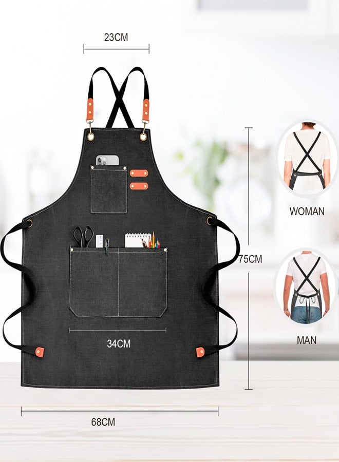 Ofrdncy Chef Aprons for Men Women with Large Pockets, Cotton Canvas Cross Back Heavy Duty Adjustable Work Apron - Image 2