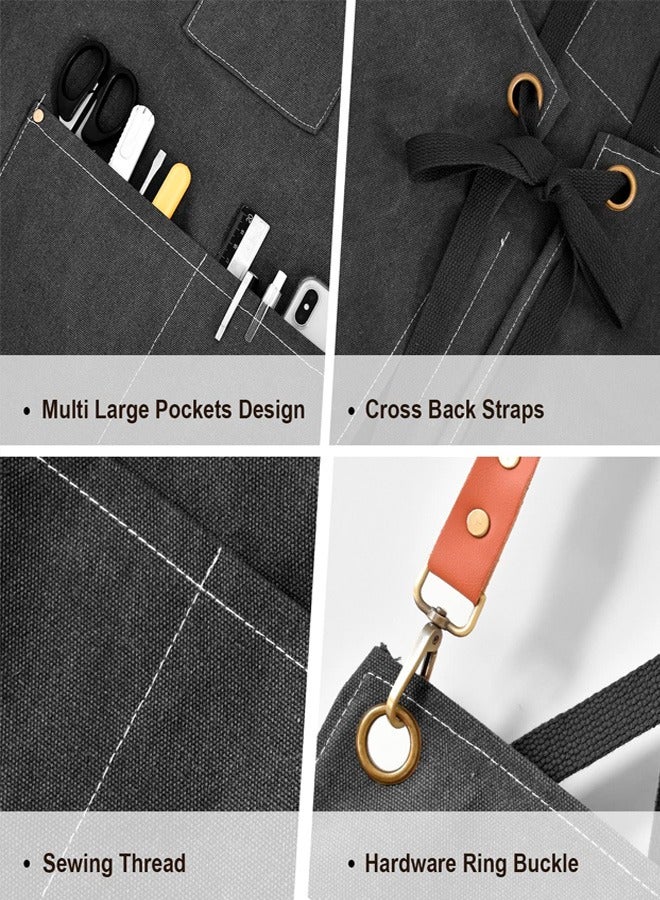Ofrdncy Chef Aprons for Men Women with Large Pockets, Cotton Canvas Cross Back Heavy Duty Adjustable Work Apron - Image 3