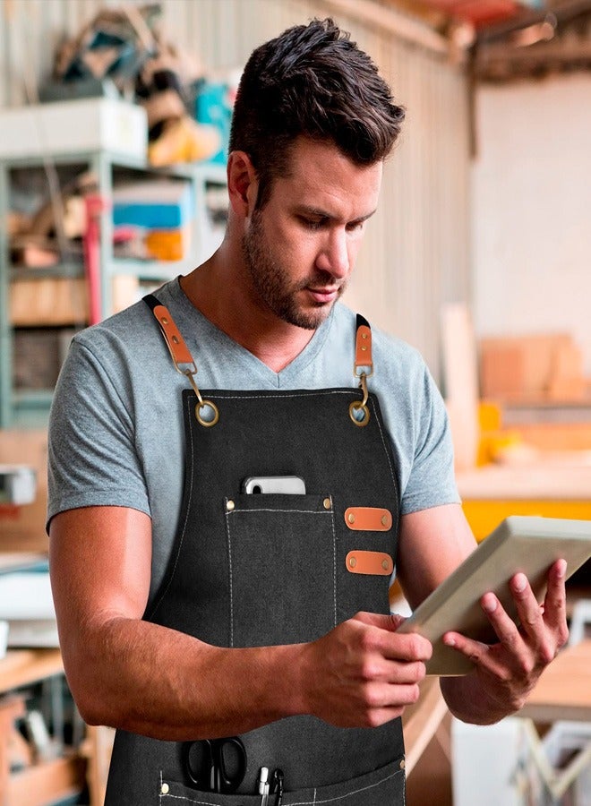 Ofrdncy Chef Aprons for Men Women with Large Pockets, Cotton Canvas Cross Back Heavy Duty Adjustable Work Apron - Image 5