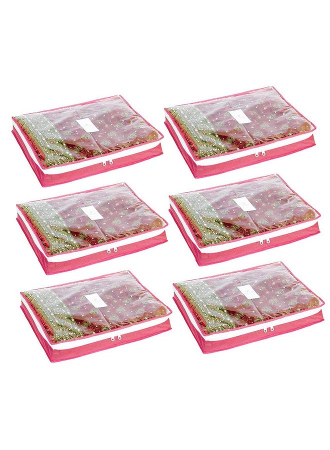 HomeStrap Non-Woven Single Saree/Suits Cover With 3 Inch Height - Pack Of 6 - Pink - Image 1