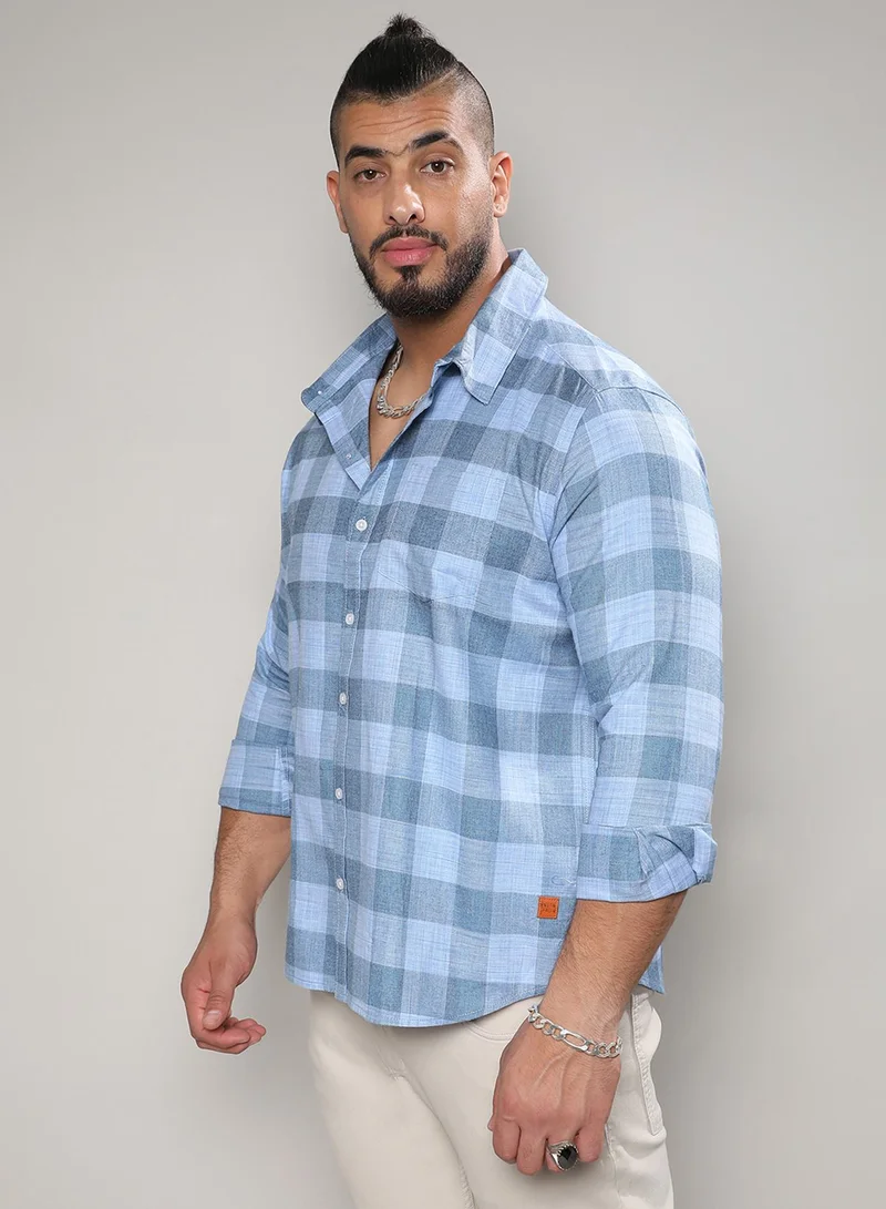 Instafab Plus Campus Sutra Men's Blue Checks Button Up Regular Fit Shirt For Casual Wear | Cotton Spread Collar Shirt Crafted With Regular Sleeve, Comfort Fit & High-Performance For Everyday Wear
