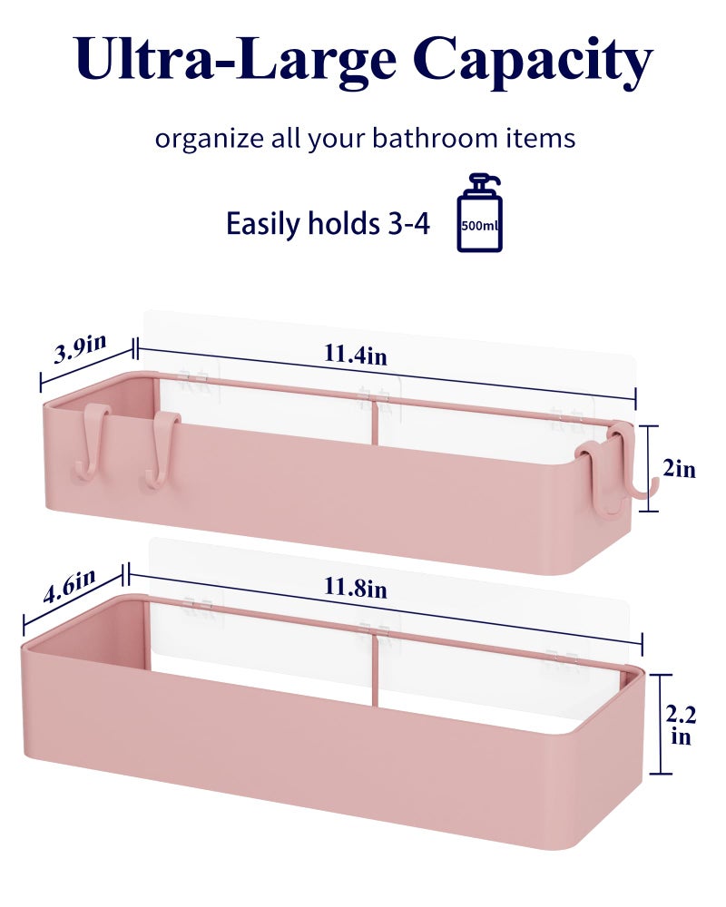 Kitsure Shower Caddy - 2 Pack Adhesive Shower Organizer, Rustproof Metal Shelves, No-Drill Bathroom Organizers and Storage, Pink, Large - Image 2