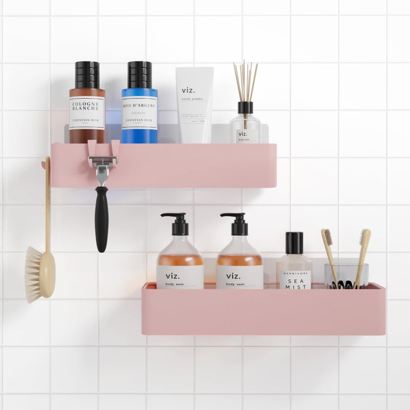 Kitsure Shower Caddy - 2 Pack Adhesive Shower Organizer, Rustproof Metal Shelves, No-Drill Bathroom Organizers and Storage, Pink, Large - Image 1
