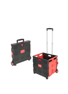 NAMSON Plastic Box Rolling Folding Shopping Trolley Cart with Seat (Black/Orange)  - Image 1