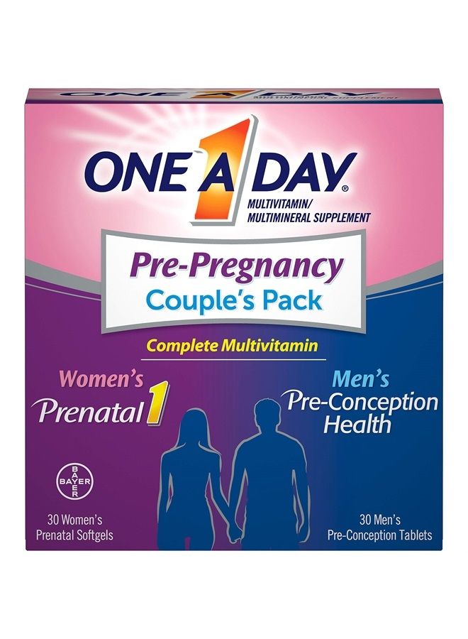 One A Day Men's & Women's Pre-Pregnancy Multivitamin including Vitamins A, Vitamin C, Vitamin D, B6, B12, Folic Acid & more, 30+30 Count, Supplement for Before, During, and Postnatal - Image 1