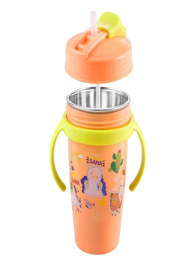 Zerya Stainless Steel Double Walled 360ml BPA-Free Sippy Cup Anti-Spill Soft Silicone Spout Baby Sipper Water Bottle with Straw and Side Handle for Kids (Snozzy - Orange) - Image 1