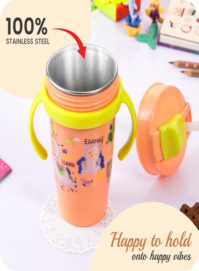 Zerya Stainless Steel Double Walled 360ml BPA-Free Sippy Cup Anti-Spill Soft Silicone Spout Baby Sipper Water Bottle with Straw and Side Handle for Kids (Snozzy - Orange) - Image 3