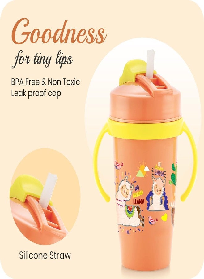 Zerya Stainless Steel Double Walled 360ml BPA-Free Sippy Cup Anti-Spill Soft Silicone Spout Baby Sipper Water Bottle with Straw and Side Handle for Kids (Snozzy - Orange) - Image 2