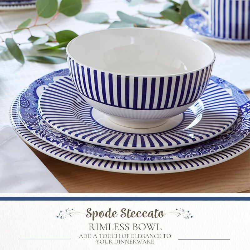 Spode Steccato Collection  65 Rimless Soup Bowl Stripe Cobalt Blue  Made of Earthenware  Dishwasher and Microwave Safe  Made in England  For Serving Soup Salad or Pasta Bowls - Image 2