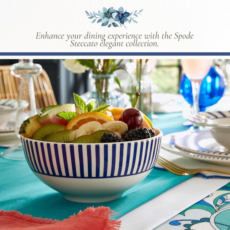 Spode Steccato Collection  65 Rimless Soup Bowl Stripe Cobalt Blue  Made of Earthenware  Dishwasher and Microwave Safe  Made in England  For Serving Soup Salad or Pasta Bowls - Image 5