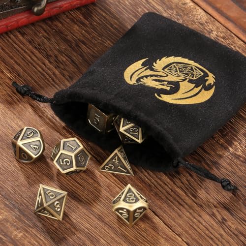 DND DADO Metal Dice Set 7pcs Polyhedral Metal DND Dice Set DND Starter Set DD Gifts with Gift Bag Role Playing Board Games Accessories Bronze - Image 5