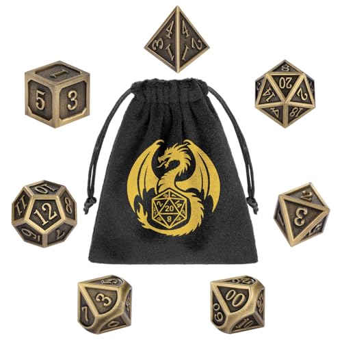 DND DADO Metal Dice Set 7pcs Polyhedral Metal DND Dice Set DND Starter Set DD Gifts with Gift Bag Role Playing Board Games Accessories Bronze - Image 1