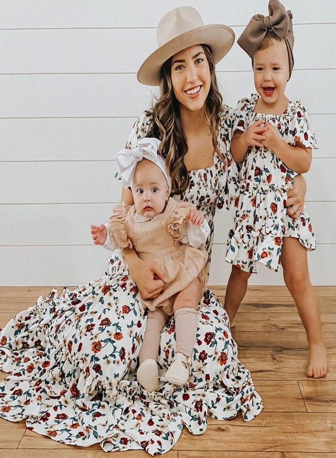 AWIBMK Mommy and Me Dresses Outfits Summer Casual Boho Floral Print Short Sleeve High Waist Sun A-Line Flowy Beach Hawaiian Vacation Maxi Dress for Mother and Daughter White Floral X-Large - Image 2